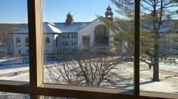 view of cole hall from library overlook